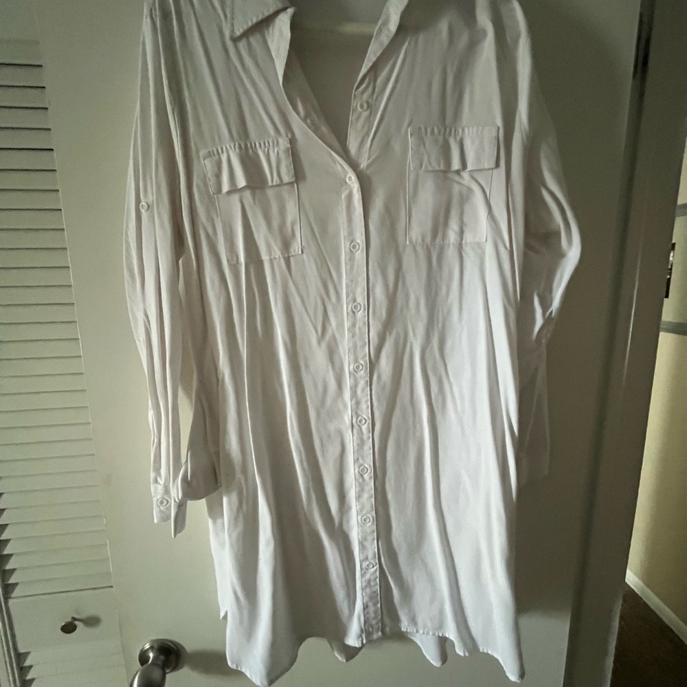 White Button-Up Shirt Dress